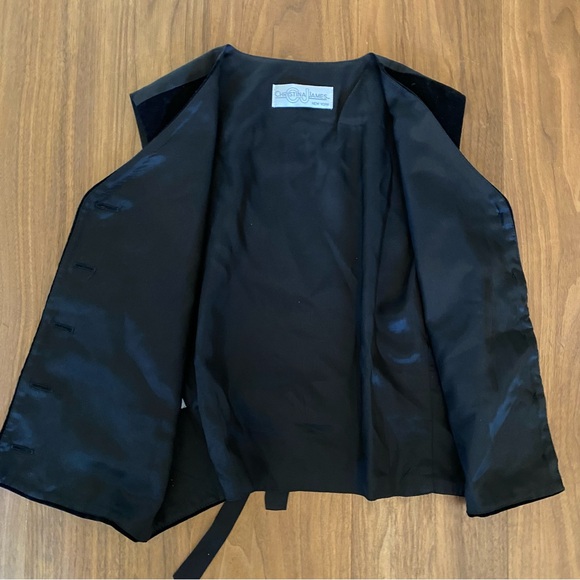 Vintage Black Velvet Waistcoat Tie Back Formal Vest S/M - Picture 7 of 7